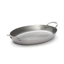 de Buyer MINERAL B Carbon Steel Oval Roasting Pan - Ideal for Roasting Meat Seafood & Veggies - Naturally Nonstick - Made in France