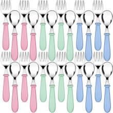 (As show, One size) 24 Pieces/12 Pieces Toddler Forks And Spoons Kids Cutlery Set Toddler Silverware Stainless Steel Utensils Tod