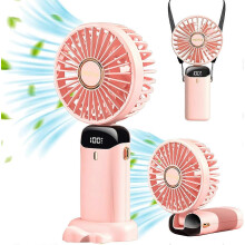 (As show, One size) LINJOU Portable Personal Fan Hanging Neck Fan 90 Adjustable For Home Office Travel ( Pink)