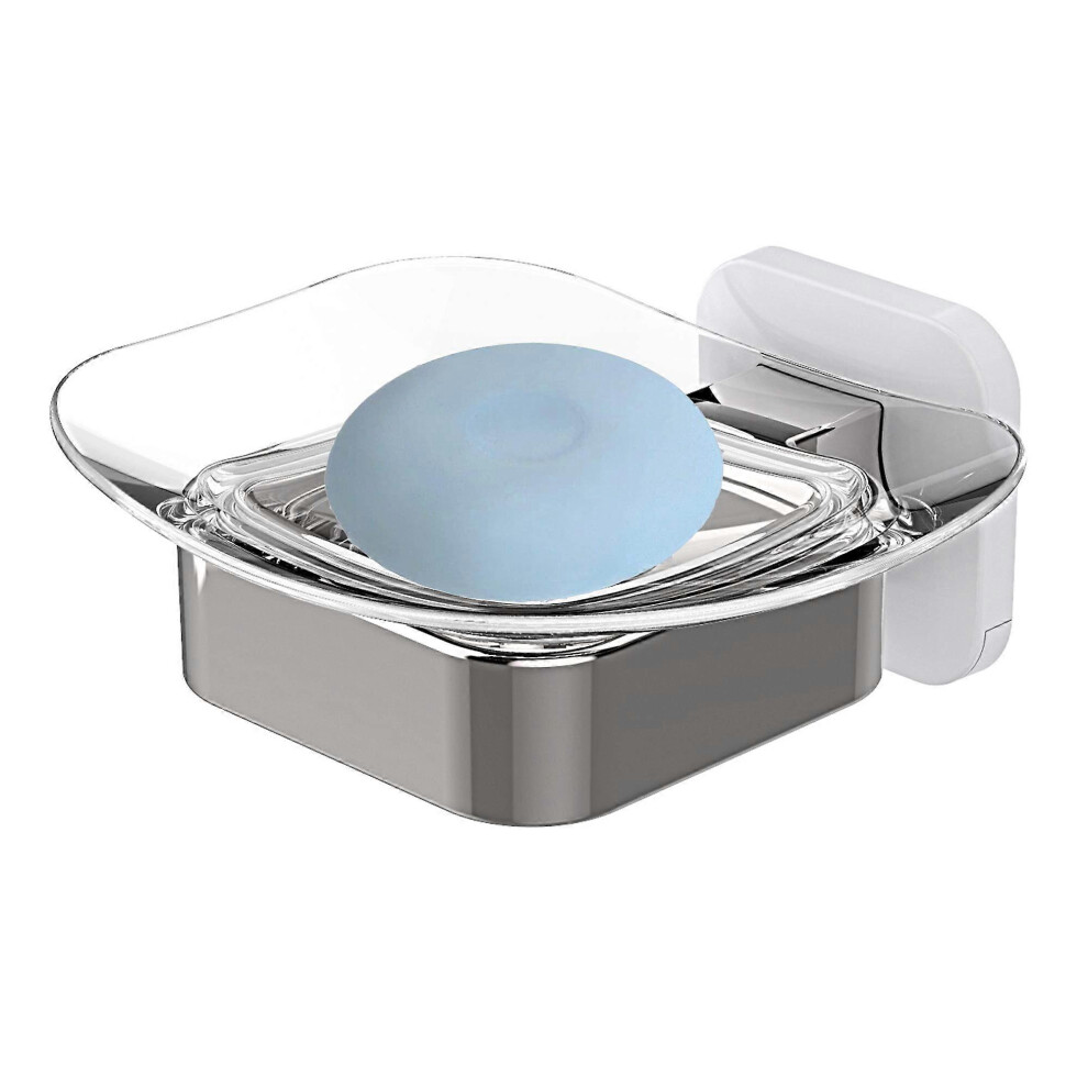 (As show, One size) LINJOU Shower Soap Dish,  Shower Bathroom and Kitchen Accessories Stand (White + Plating)-image-OPC-PG59C56-NEW