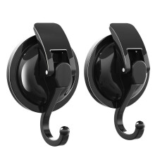 (As show, One size) LINJOU 2pcs Suction Cup Hook for Shower, Heavy Duty Vacuum Shower Hook for Interior Shower, black