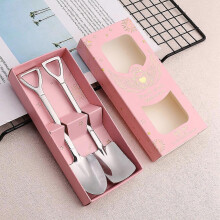 (As show, One size) LINJOU Stainless Steel Shovel Shaped Spoons, 2Pcs Cute Tea Spoon Stirring Spoon(Pink)