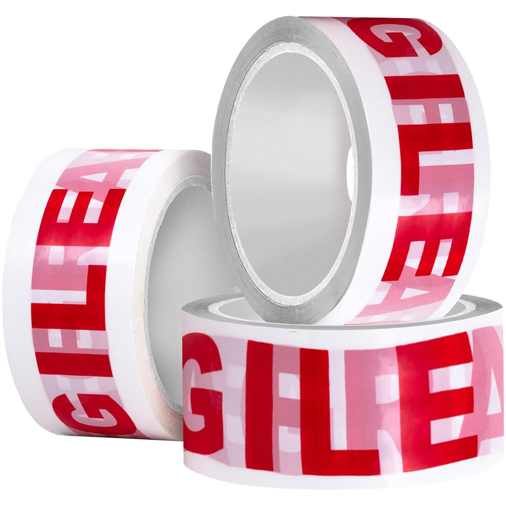 (Fragile) Tape 3 Roll Parcel Tape 48mm x 66M Heavy Duty Secure and Sticky Fragile Packing Tape