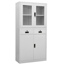 vidaXL Office Cabinet Light Gray 35.4""x15.7""x70.9"" Steel and Tempered Glass