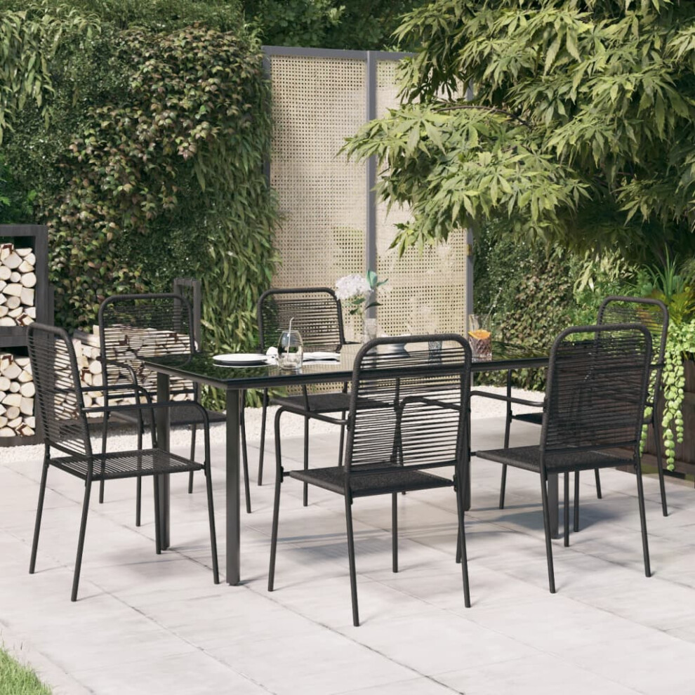 Vidaxl 7 Piece Garden Dining Set Black Cotton Rope And Steel
