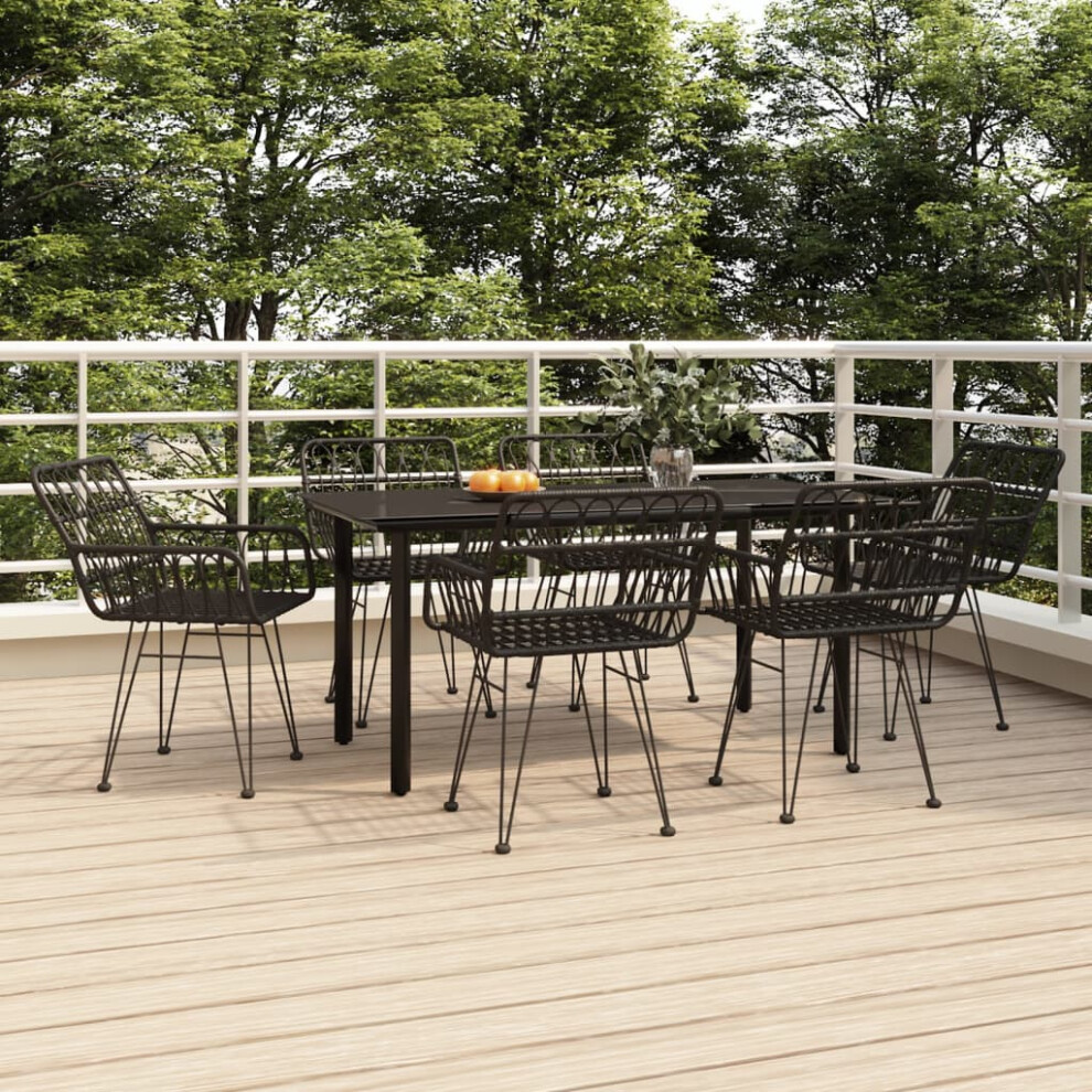 Vidaxl 7 Piece Patio Dining Set Black Poly Rattan
