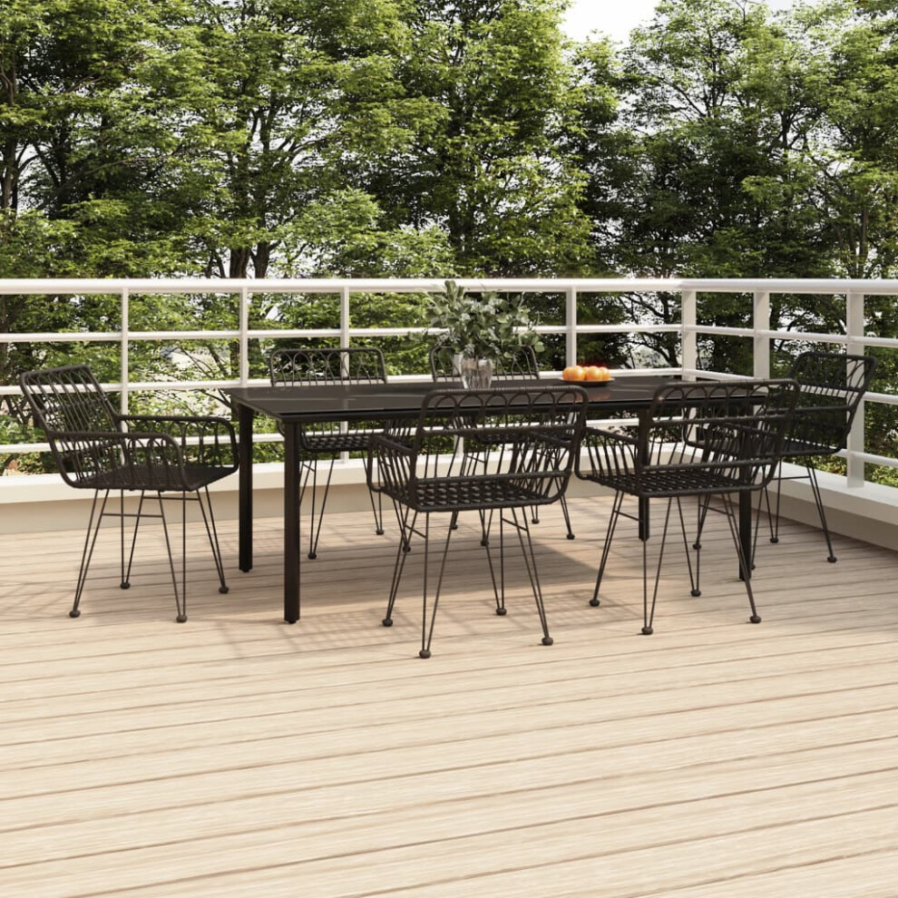 Vidaxl 7 Piece Garden Dining Set Black Poly Rattan