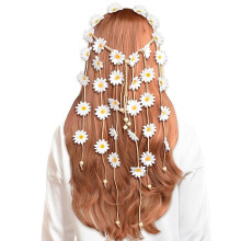 (White, One size) Flower Crown -sunflowers Beads Adjust Flower Headdress Hair Accessories