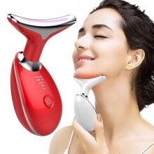 (red, One size) Thermal Neck Lifting and Tighten Massager Electric Microcurrent Wrinkle Remover LED Photon Face Beauty Device for Woman