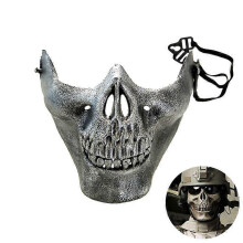 (Silver, One size) Halloween Outdoor Half Face Mask Costume Portable Protective Ear Airsoft Skull Mask For Hunting Game Cs Masquerade Shooting Paintball Bb