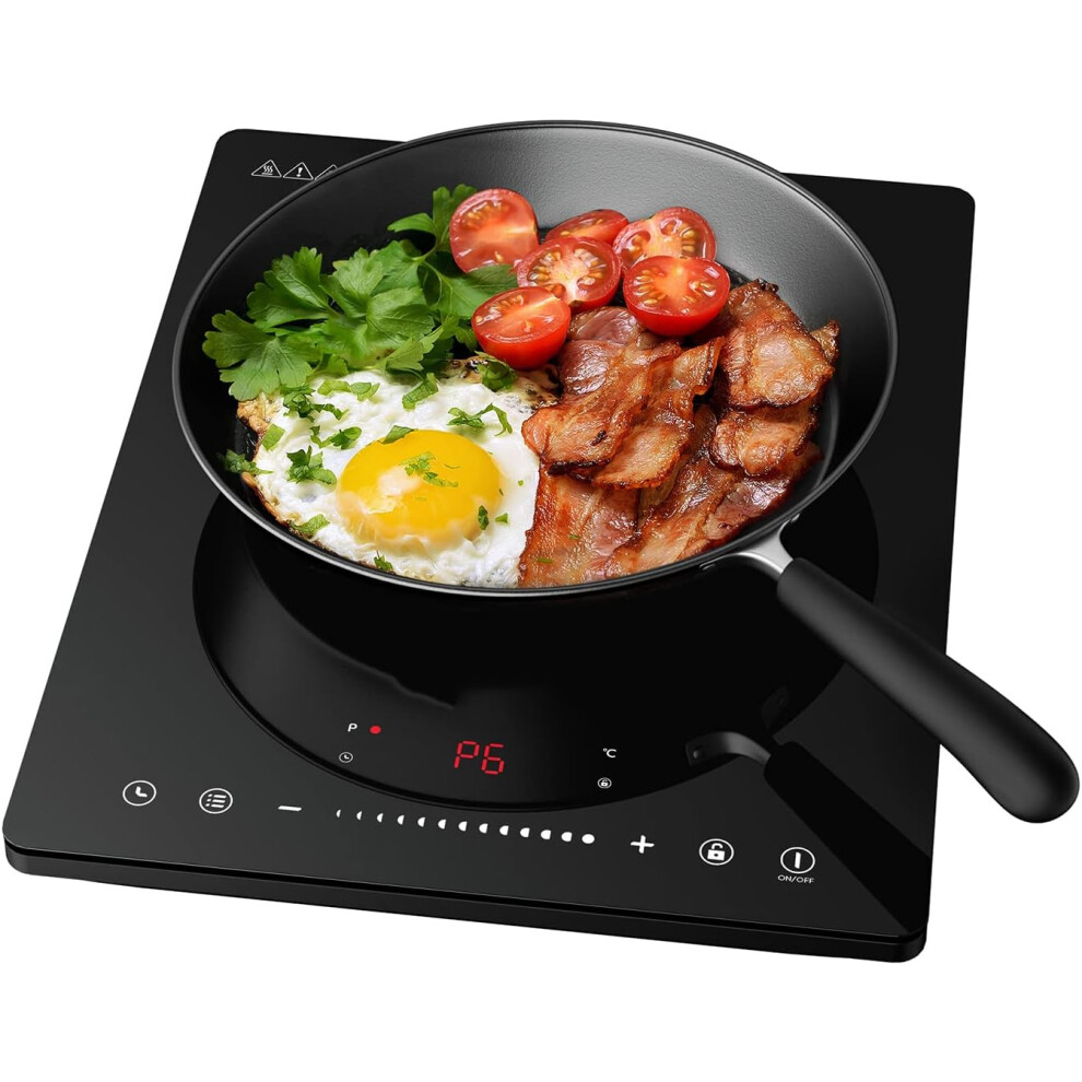 CBTIH1 Portable Induction Hob 2000W Single Cooking Zone with Touch Control Ceramic Glass Panel 8 Power Levels 3 Hours Timer Child Lock