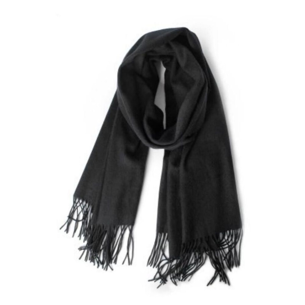 (black) Men Cashmere Scarf Plain Pure Color Pashmina Shawls Scarves