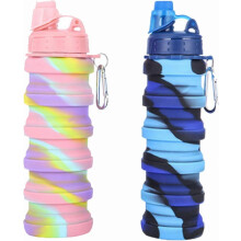 (As show, One size) LINJOU 2Pcs Silicone Collapsible Water Bottle Reusable Portable Foldable Water Bottles BPA Free Safe and Healthy