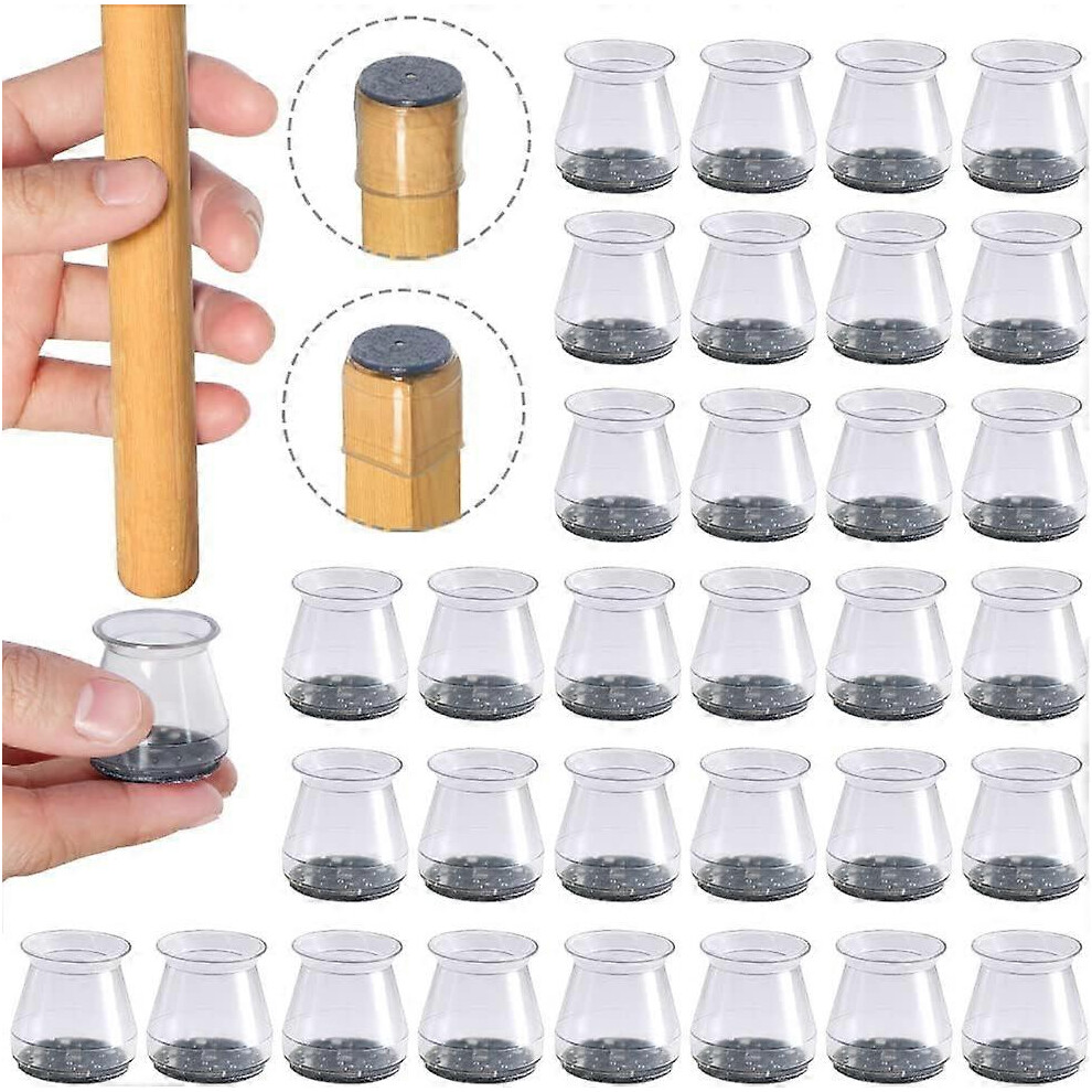 (As Show, One Size) Linjou 32 Pcs Transparent Silicone Chair Leg Caps With Felt Pads, Furniture Sliders Table Chair Feet Covers(S) 5093216590477