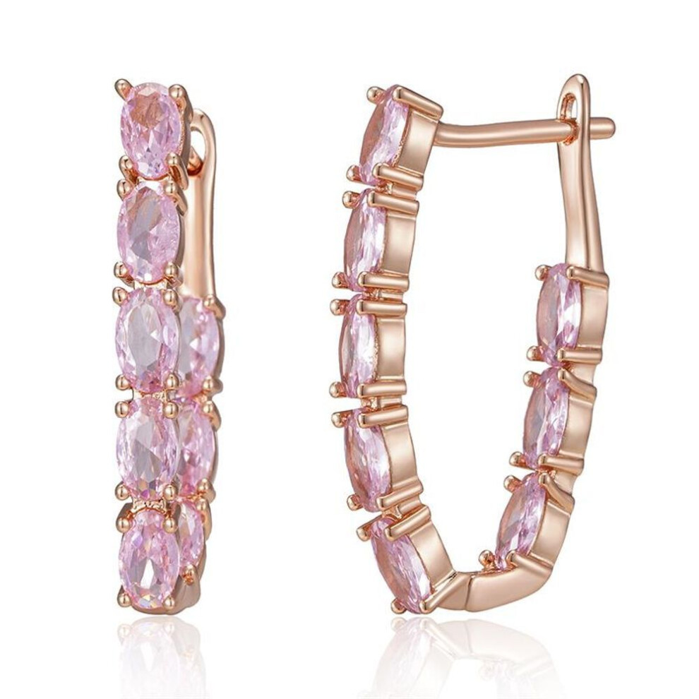 (rose gold) Kinel Shiny Pink Natural Zircon Full Paved Drop Earrings For Women Luxury Rose Gold Color Fine Jewelry Gift