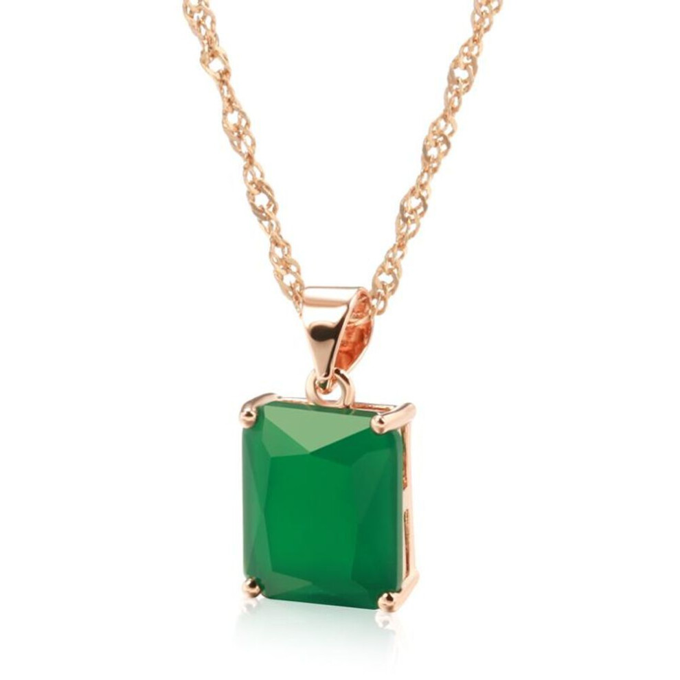 Dark Green Square Zircon Pendant Necklaces For Women Kinel Original Design Fine Jewelry