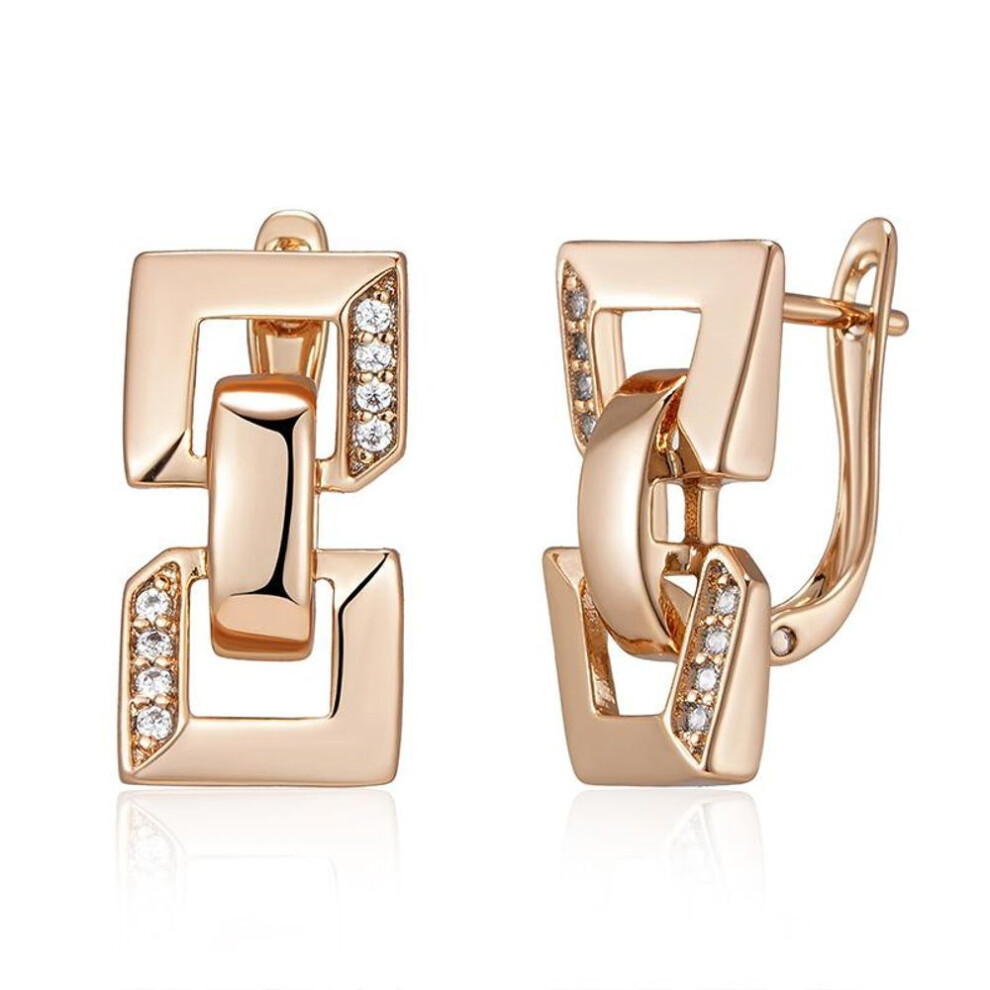 (rose gold) Kinel Square Chain Shape Drop Earrings For Women Rose Gold Color Natural Zircon Fine Jewelry