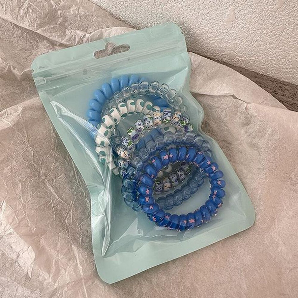 (blue) 6pcs/set Candy Color Hair Rope Girl Summer Telephone Wire Elastic Hair Band Frosted Spiral Cord Rubber Hair Tie Stretch Headband