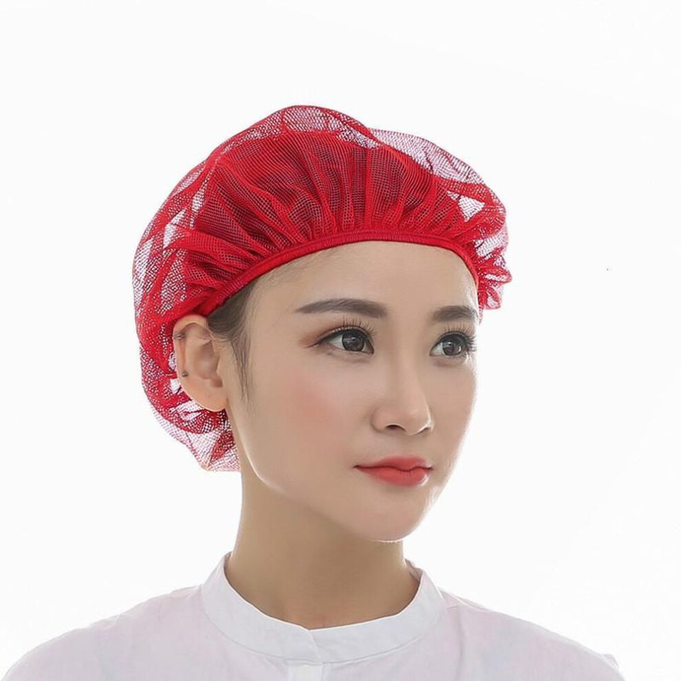 (red) Mesh Chef Hat Reusable Kitchen Restaurant Hotel Bakery Hat Catering Cooking Cap Workshop Cap