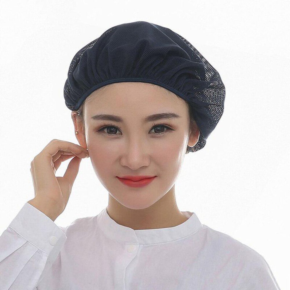 (navy) Mesh Chef Hat Reusable Kitchen Restaurant Hotel Bakery Hat Catering Cooking Cap Workshop Cap