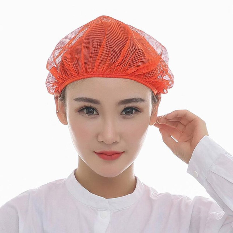 (orange) Mesh Chef Hat Reusable Kitchen Restaurant Hotel Bakery Hat Catering Cooking Cap Workshop Cap