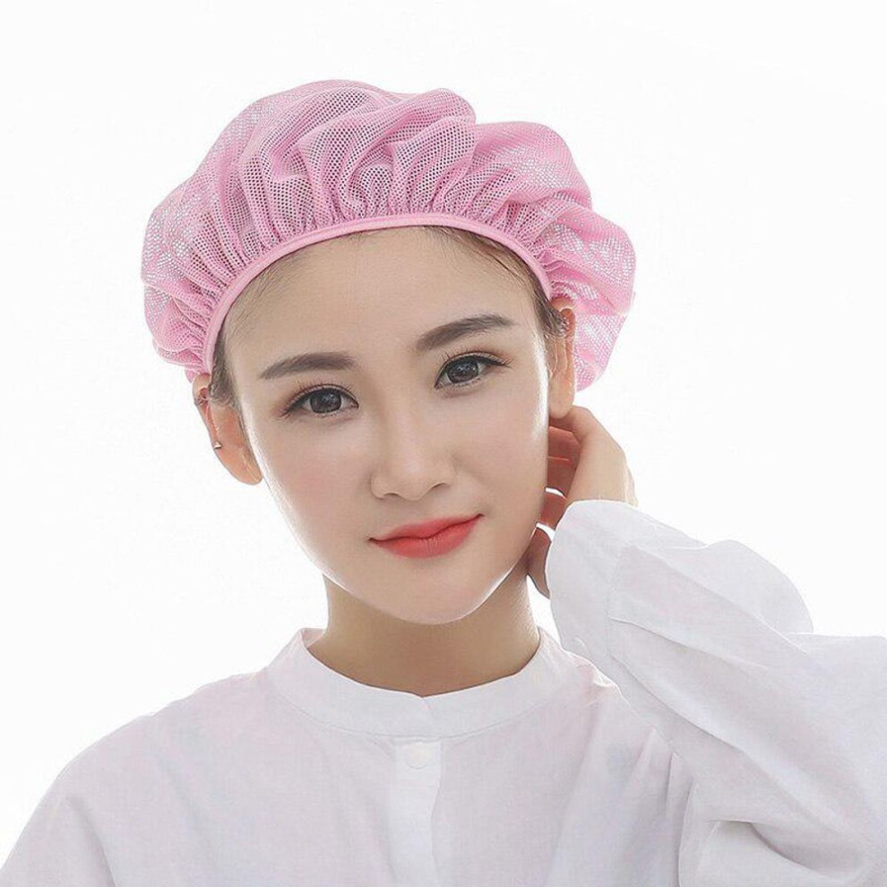 (pink) Mesh Chef Hat Reusable Kitchen Restaurant Hotel Bakery Hat Catering Cooking Cap Workshop Cap