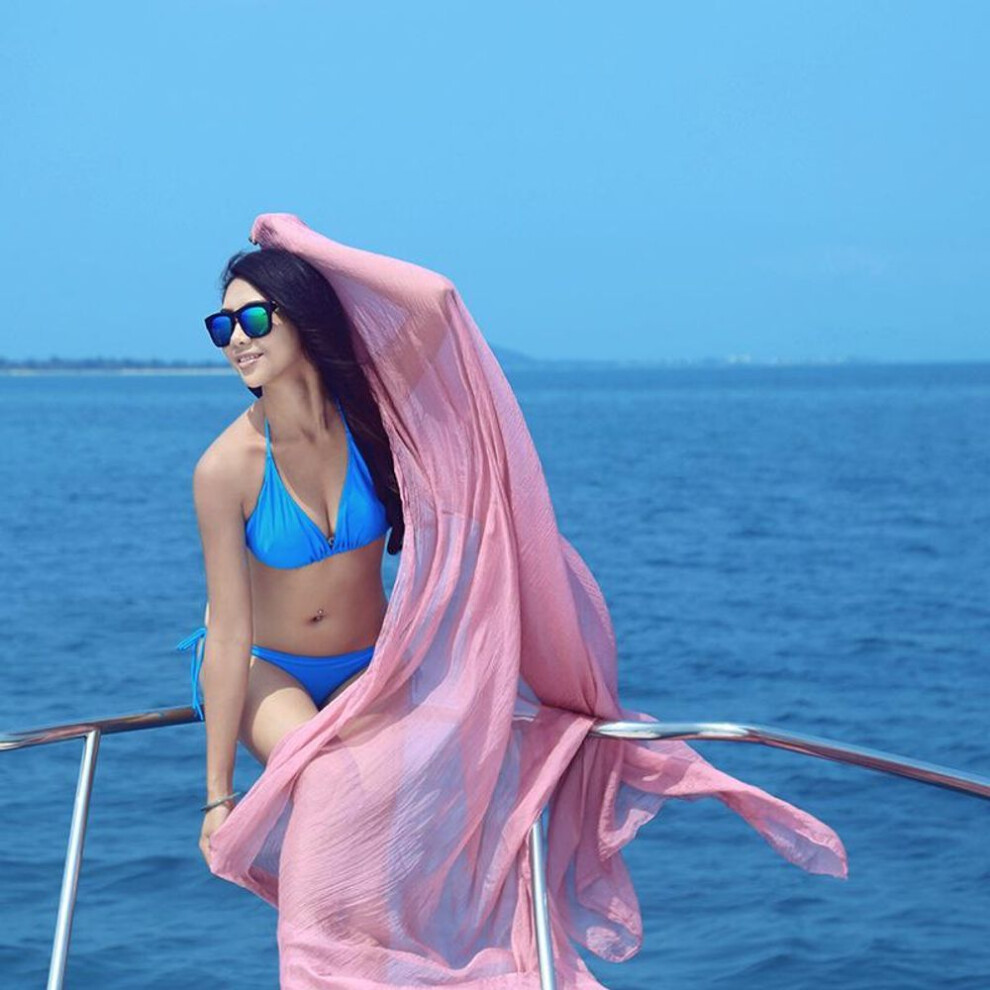 (pink) Women Solid Color Summer Style Beach Sunscreen Scarves/Fashion Chiffon Beach Scarf Shawl