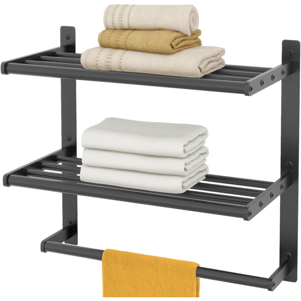 (16", Matte Black) Bathroom towel rack with towel bar bathroom three-layer towel rack 24 inches hotel wall mounted