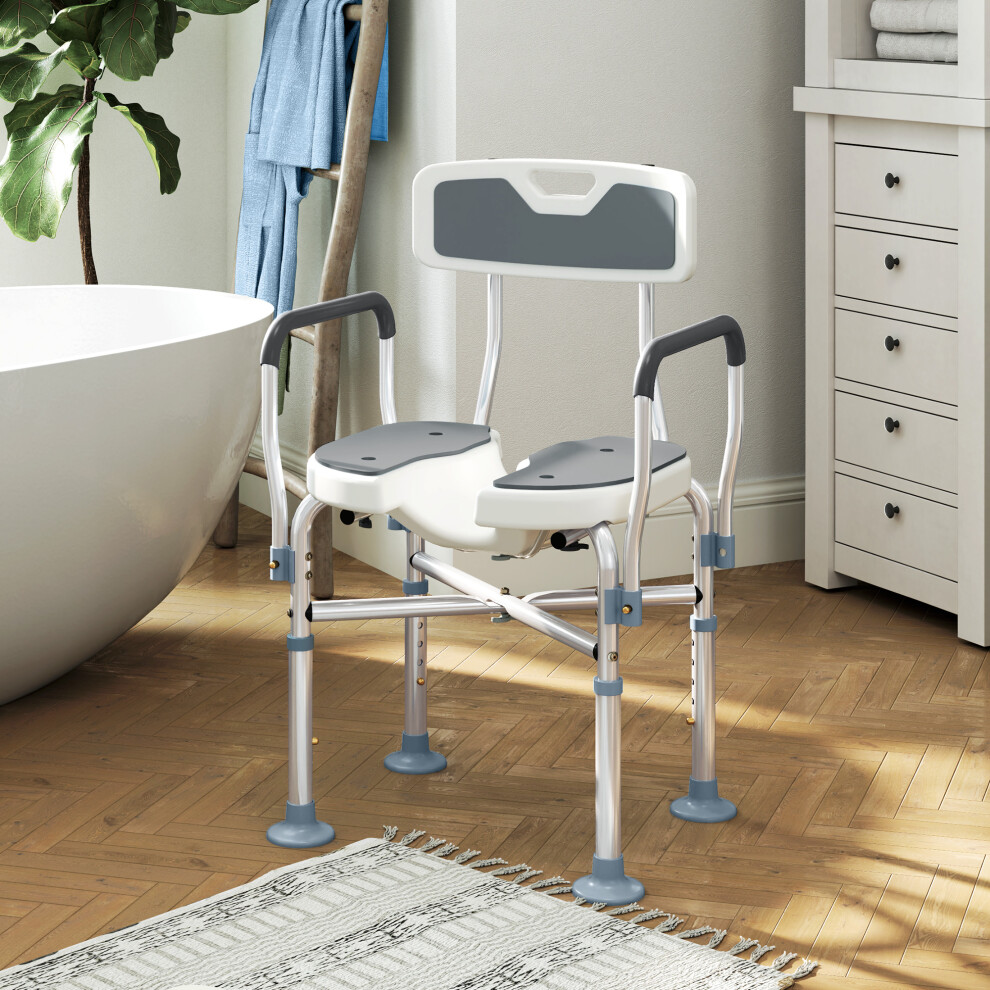 HOMCOM Padded Bath Chair with Slotted Seat and Adjustable Height, Grey