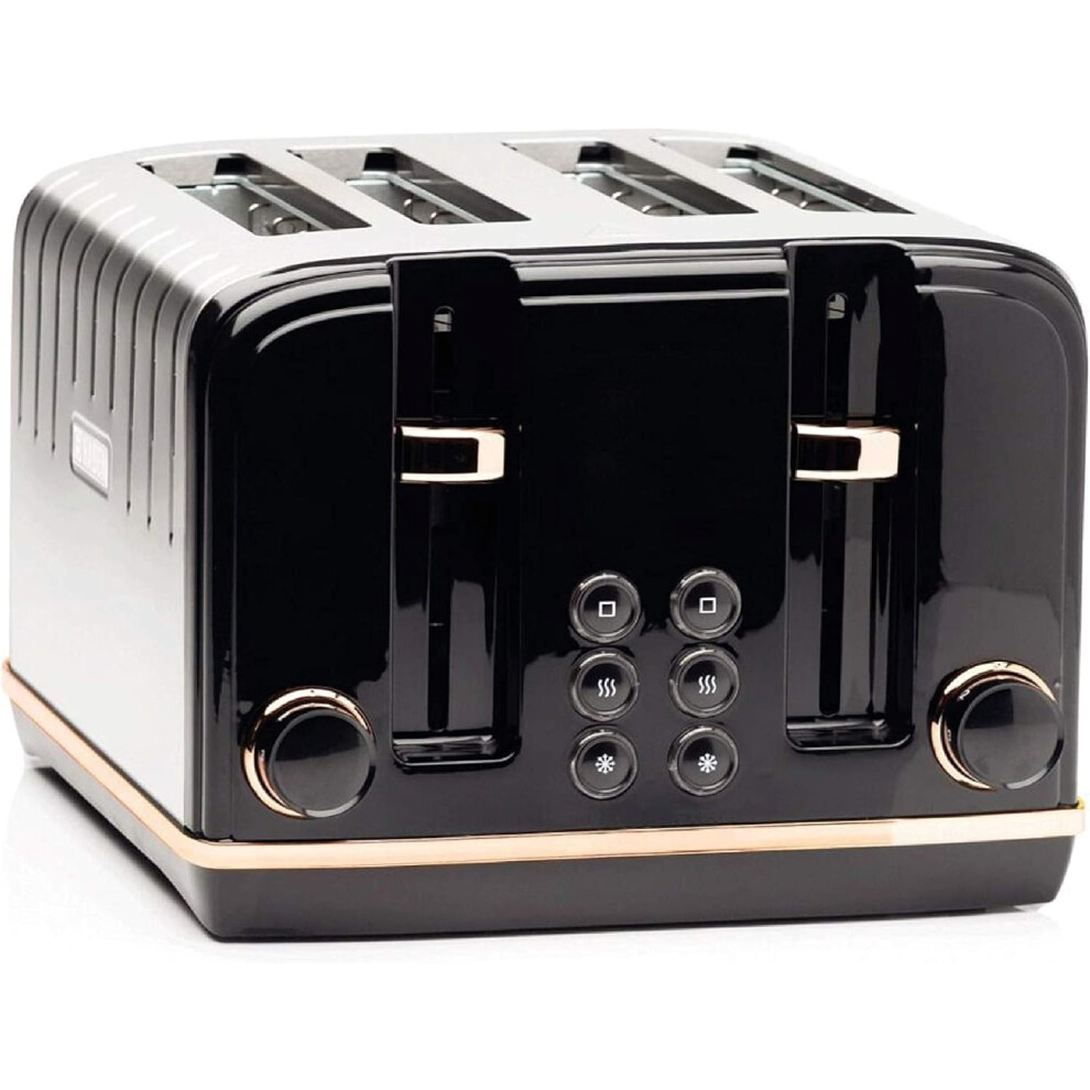 (Black) Black 4 Slice Toaster - Dual Browning Control, Retro Design, Wide Slot Toaster - Stainless Steel Housing