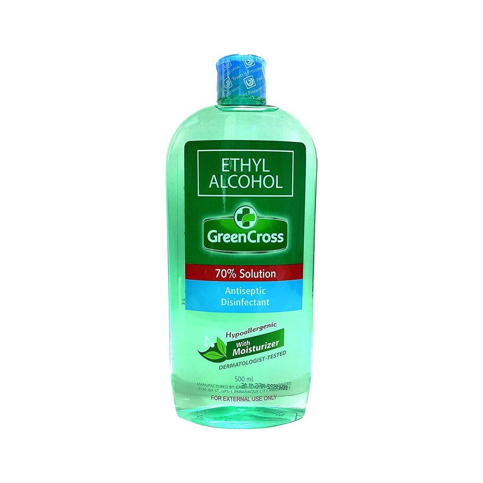 GreenCross 70% Ethyl Alcohol Solution| Helps eliminate germs |Fast-drying and non-sticky formula - 500ml