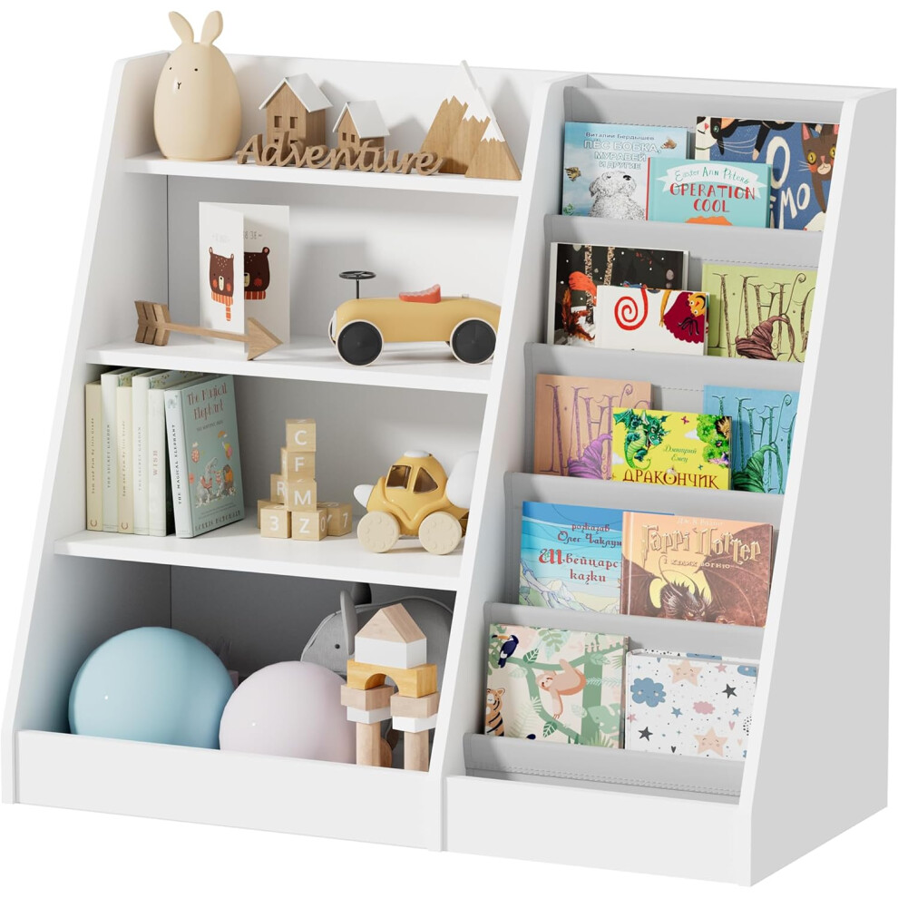 (White) Kids Bookshelf Wooden Childrens Bookcase Kids Storage Units Toy Storage Kids Shelves for Bedroom