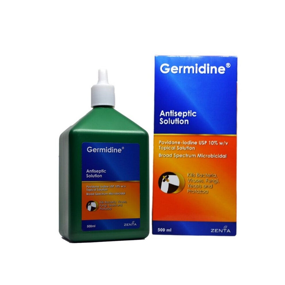 Germidine 10% Povidone Iodine Antiseptic Solution - Powerful Antiseptic for Wound Care, Skin Disinfection & Infection Prevention - 500ml