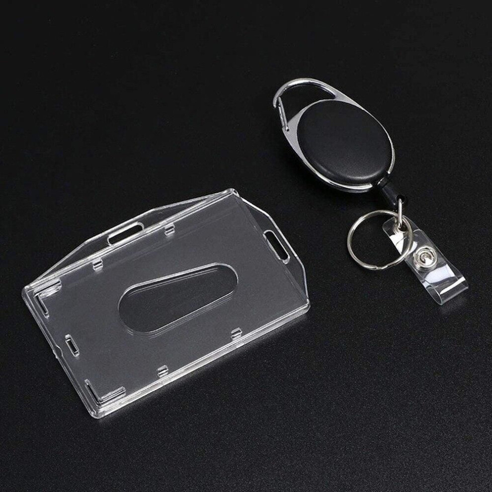 (as the picture) Retractable Keychain Pull Badge Reel Id Lanyard Name Tag With Clear Hard Acrylic Plastic Work Id Card Holder Protector Cover