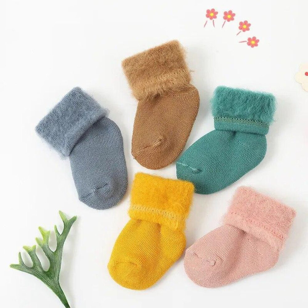 (pink, S) 1 Pair Winter Warm Baby Sock Fashion Simplicity Solid Color Calf Sock For Toddler Boy Girl Thicken Plush Combed Cotton Sock