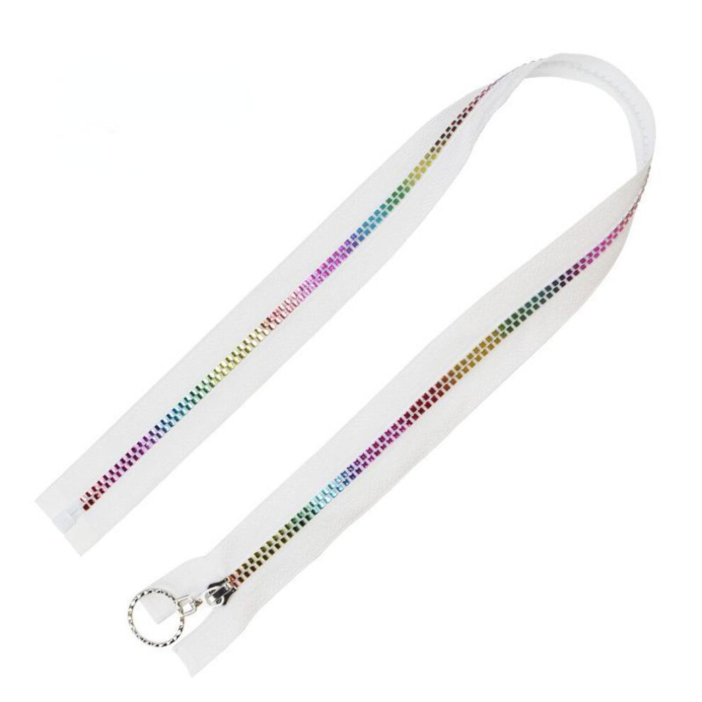 (white, 40cm) 5# Gradient Color Resin Zippers Colorful Square Open-end Auto Lock Zippers Jacket Garment Accessories DIY Apparel Sewing