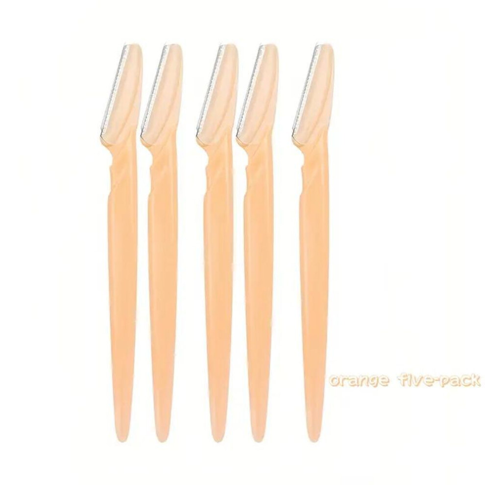 (orange, 5 Pcs) Eyebrow Trimmer Blade Shaver Portable Face Razor Eye Brow Epilation Hair Removal Cutters Safety Razor Woman Makeup