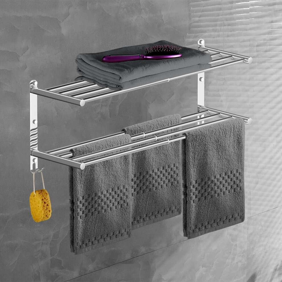 Towel Rails Wall Mounted Chrome 2 Tier Adjustable Towel Bars Stainless Steel Towel Racks With Hooks