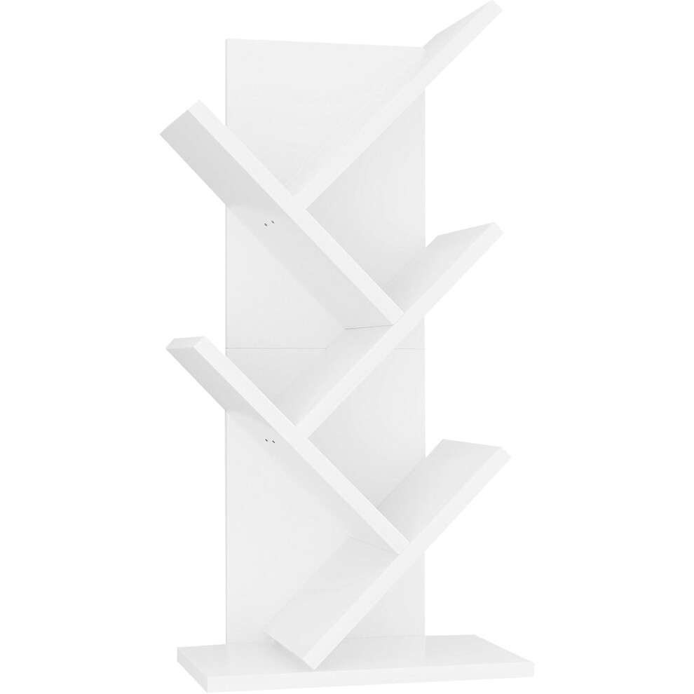 (60 cm | 4-Tier, White) 4 Tier Tree Bookshelf, Small Bookcase, Modern Wood Book Storage Rack