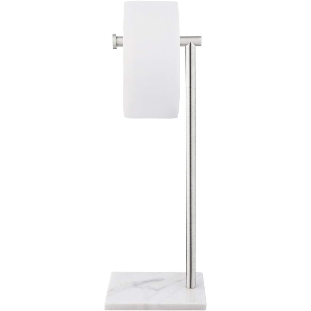 (Brushed Steel) Free Standing Toilet Roll Holder Stand Bathroom Tissue Paper Holder with Marble Base Freestanding Heavy Duty