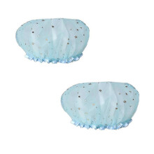 2 Piece Waterproof Blue Shower Cap Thickened Waterproof Lampblack Cap