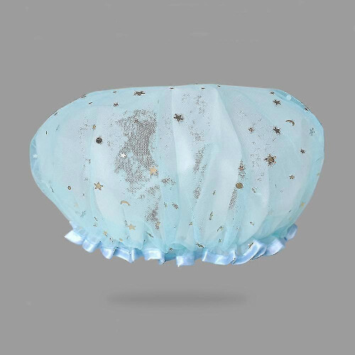 2 Piece Waterproof Blue Shower Cap Thickened Waterproof Lampblack Cap 1