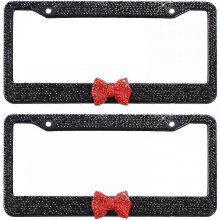 (Black Frame - Red Butterfly) 2 Pcs License Plate Frame,stainless Steel Car License Cover For Most Standard Models
