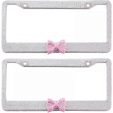 (White Frame - Pink Butterfly) 2 Pcs License Plate Frame,stainless Steel Car License Cover For Most Standard Models