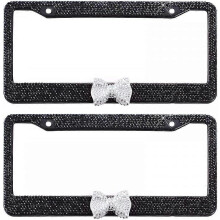 (Black Frame - White Butterfly) 2 Pcs License Plate Frame,stainless Steel Car License Cover For Most Standard Models