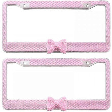 (Pink Frame-Pink Butterfly) 2 Pcs License Plate Frame,stainless Steel Car License Cover For Most Standard Models