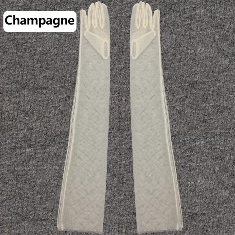 (rose gold) Women&apos;s Photography Sheer Lace Ultra Thin Elbow Long Full Finger Dress Gloves Transparent