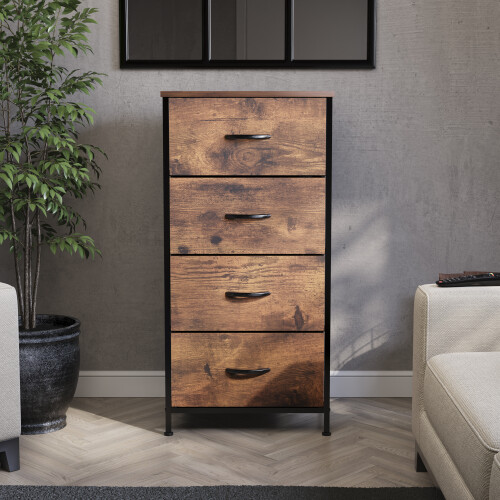 Vida Designs (Rustic Brown) Chorley Fabric 4 Drawer Home Storage Chest 2