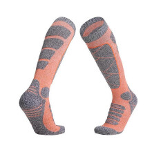(Orange, One size) Long tube women's ski socks for outdoor sports Thickened hiking socks - Sweat-absorbing and warm