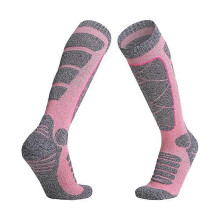 (Pink, One size) Long tube women's ski socks for outdoor sports Thickened hiking socks - Sweat-absorbing and warm